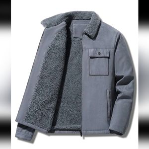 NEW! MENS WINTER JACKET SHEARLING COLLAR GRAY SIZE S